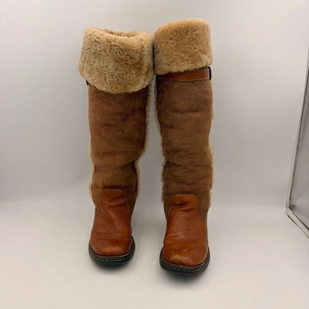 Born Oakdale Tall Boots‎ Brown Leather Shearling Sherpa Riding Knee High 7.5