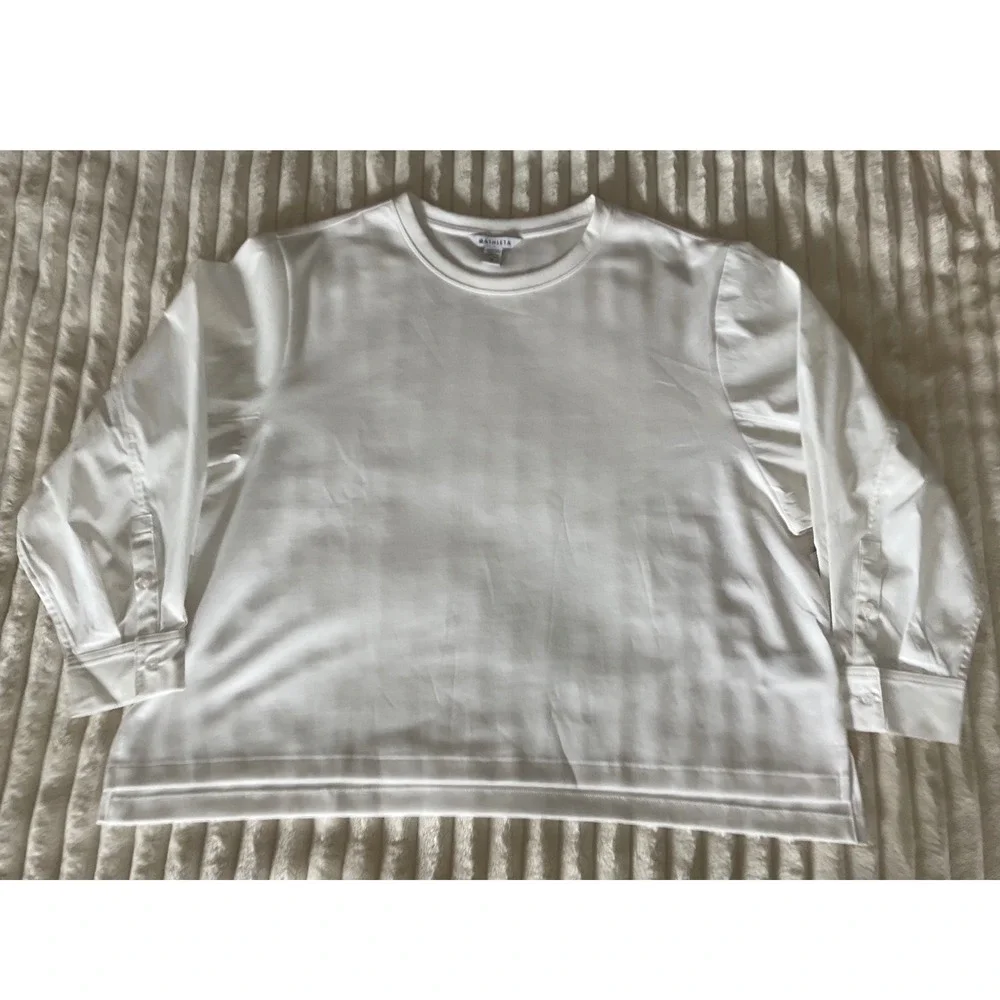 Athleta Harlow Hybrid NWT White Long Sleeve Top Puff Sleeve Button Cuff  Size 2X