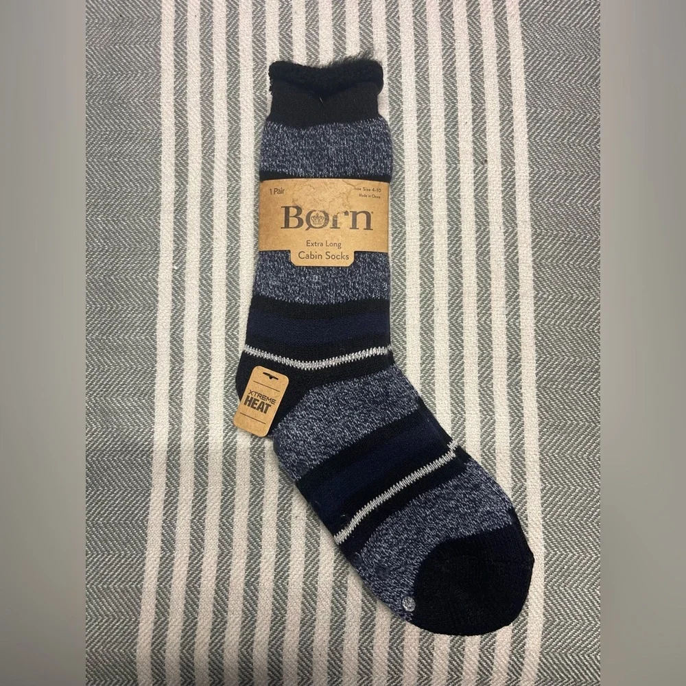 Born Extra Warm Cabin Socks‎ NEW- Navy Blue Striped