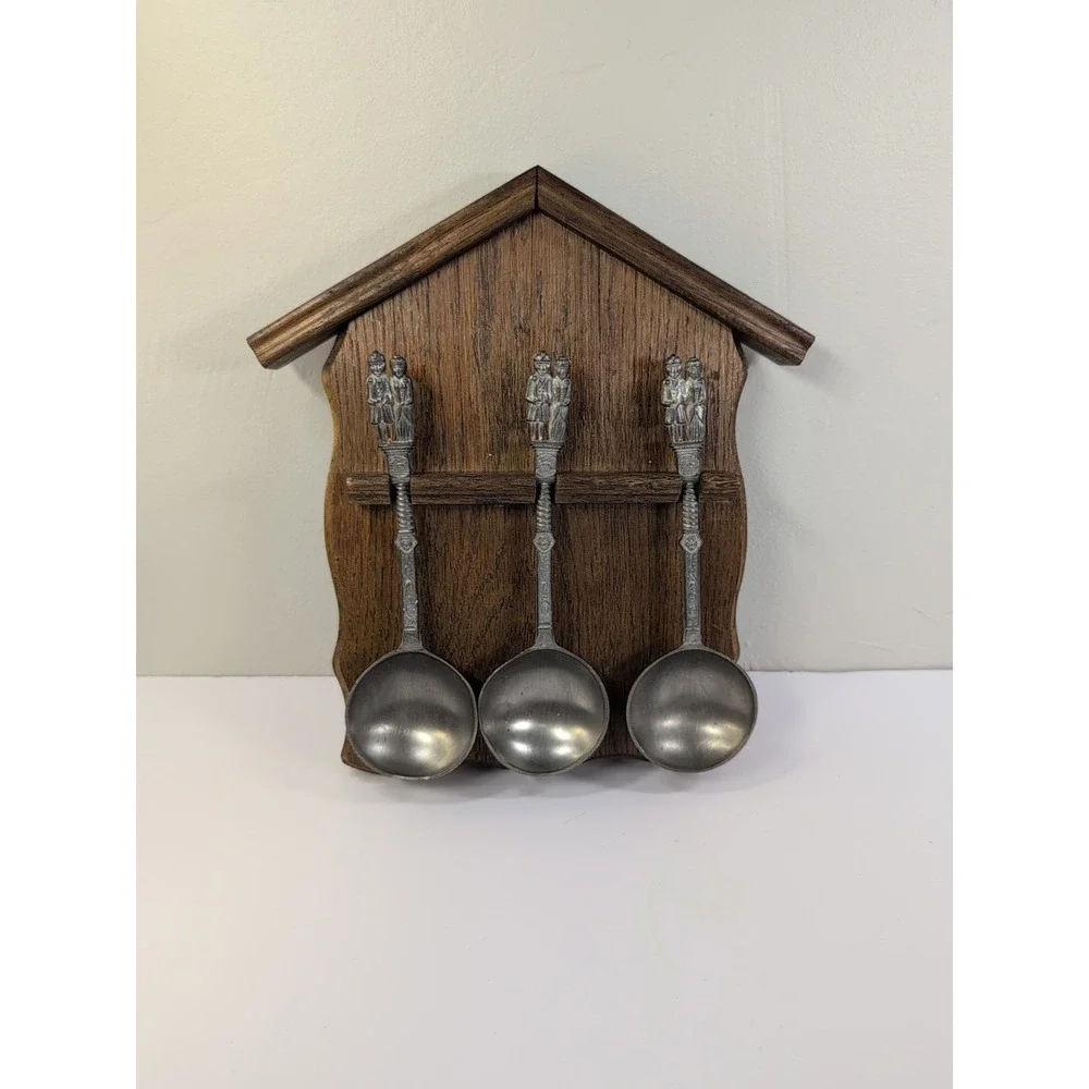 Kassack-Zinn Germany Decorative Pewter Collector‎ Spoon and Display Rack Set