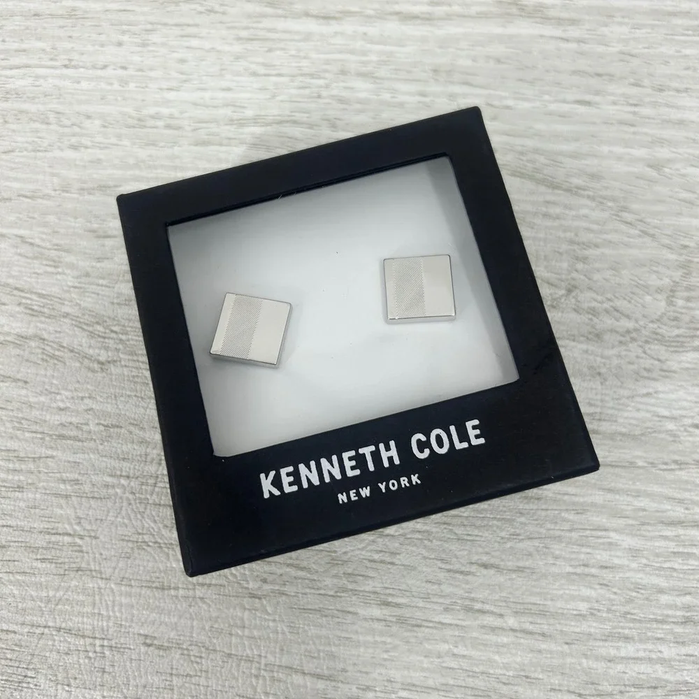 Kenneth Cole New York Silver Tone Square Pattern Cufflinks NWT‎