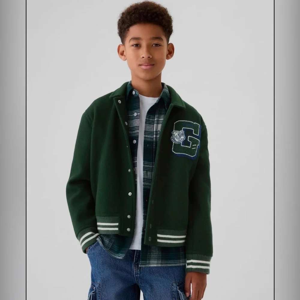 GAP Unisex Kids Forest Green Varsity Jacket sz M-0219