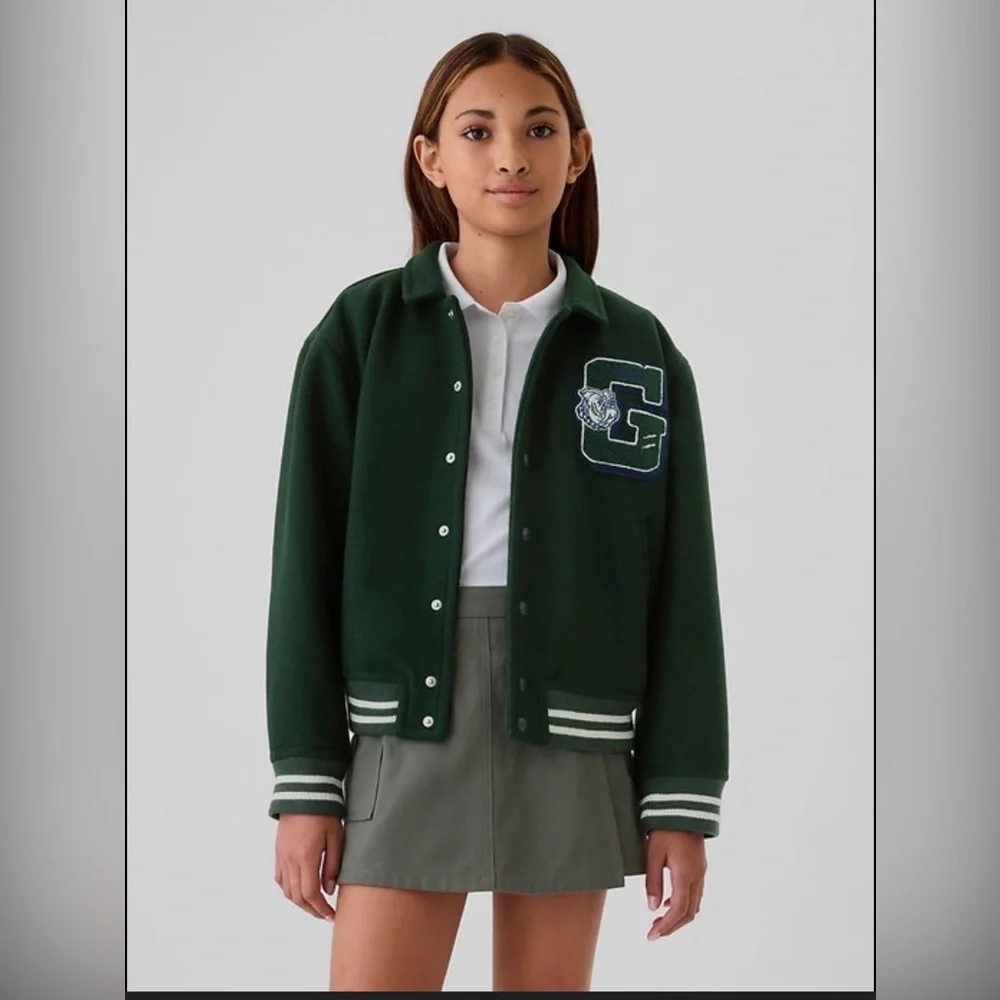 GAP Unisex Kids Forest Green Varsity Jacket sz M-0219