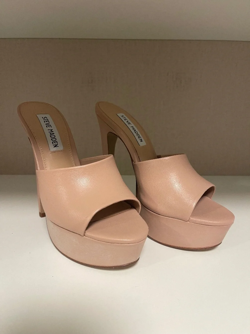 Steve Madden Nude Leather Platform Mule Heels | Women's Size 7