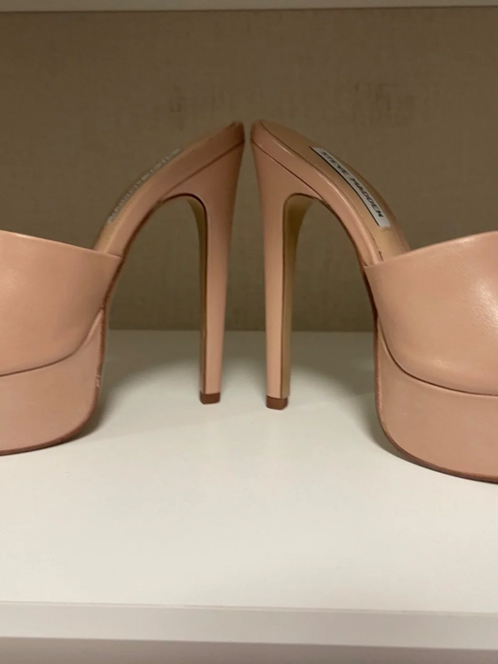 Steve Madden Nude Leather Platform Mule Heels | Women's Size 7