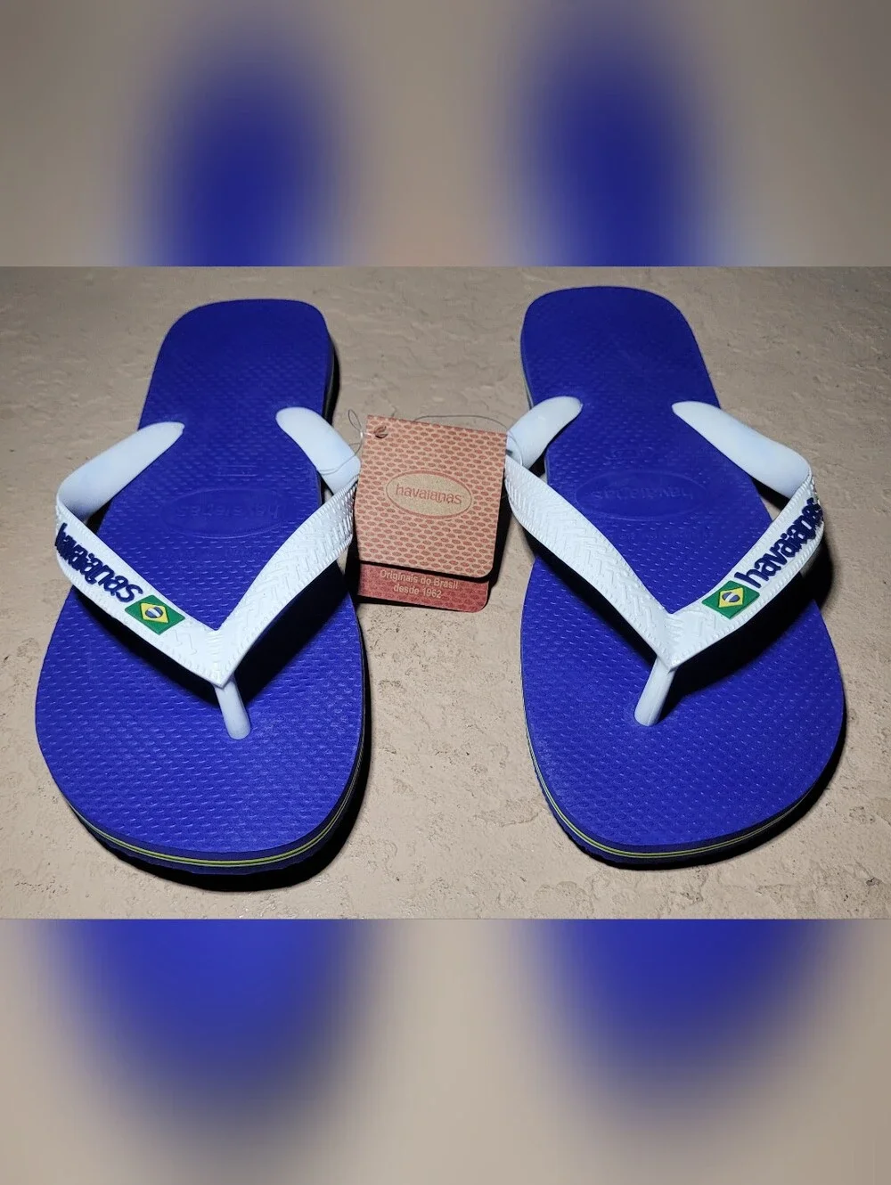 Size (41-42) M 8/9 W 10.5/11.5 Havaianas Brazil Logo Blue White Men Flip Flops