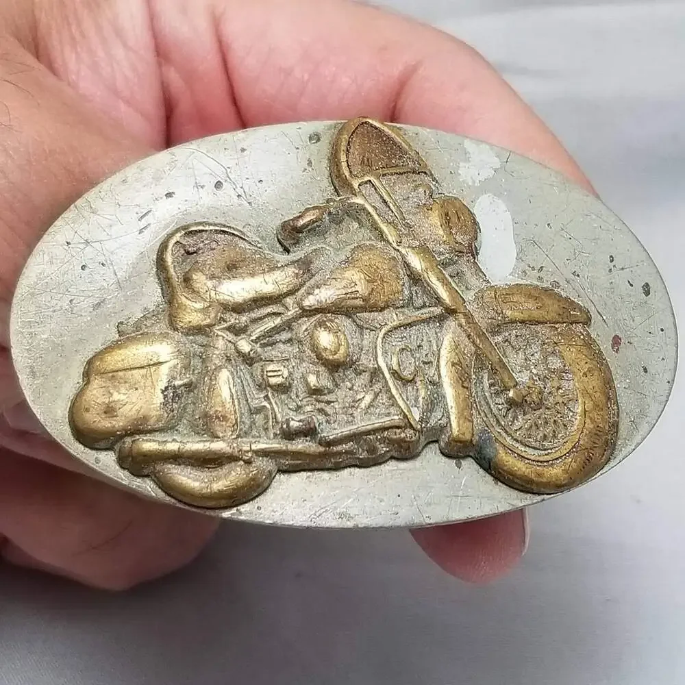 Vintage Nickel Silver Harley Davidson FL 1950s Style Motorcycle Belt Buckle Bike