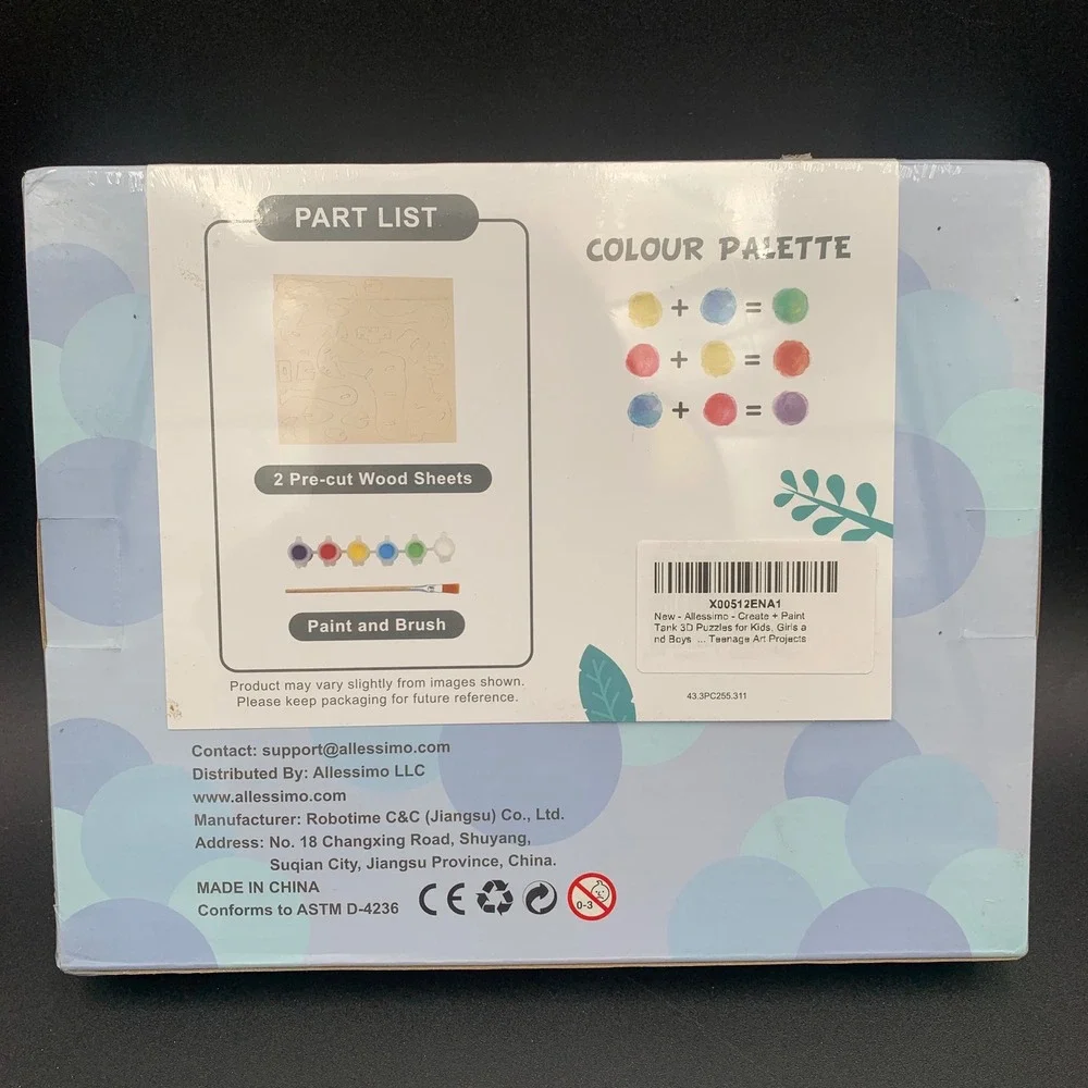 Allessimo Create + Paint Kit Tank 3D Wood Puzzle Model Building Set New