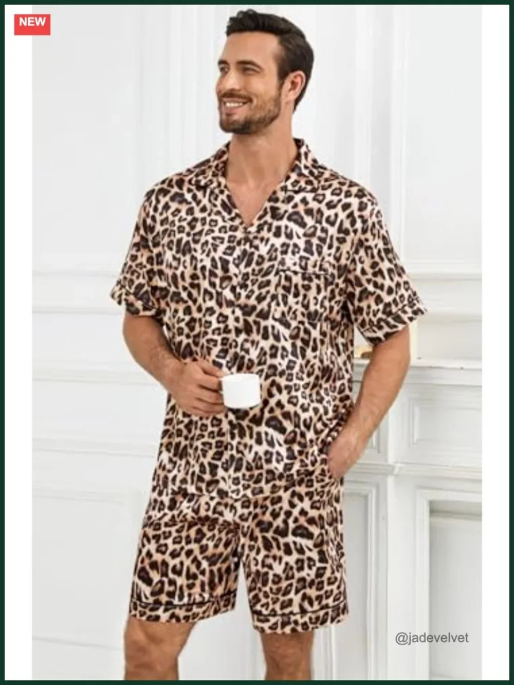 Men's Silk Satin Pajama Set Short Sleeve 2 Piece Button Down Sleepwear with
