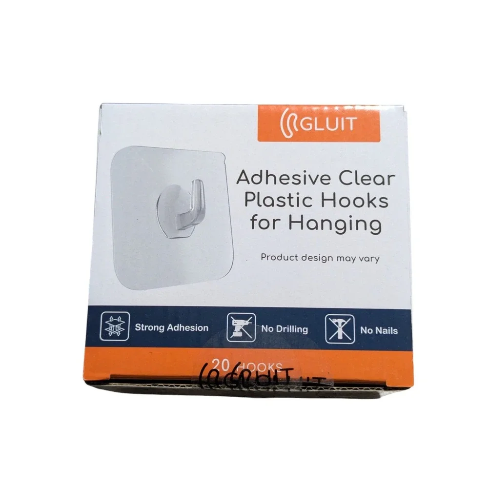 Gluit Adhesive Plastic Clear Hooks Transparent Utility Hook (20 Small Hooks)‎