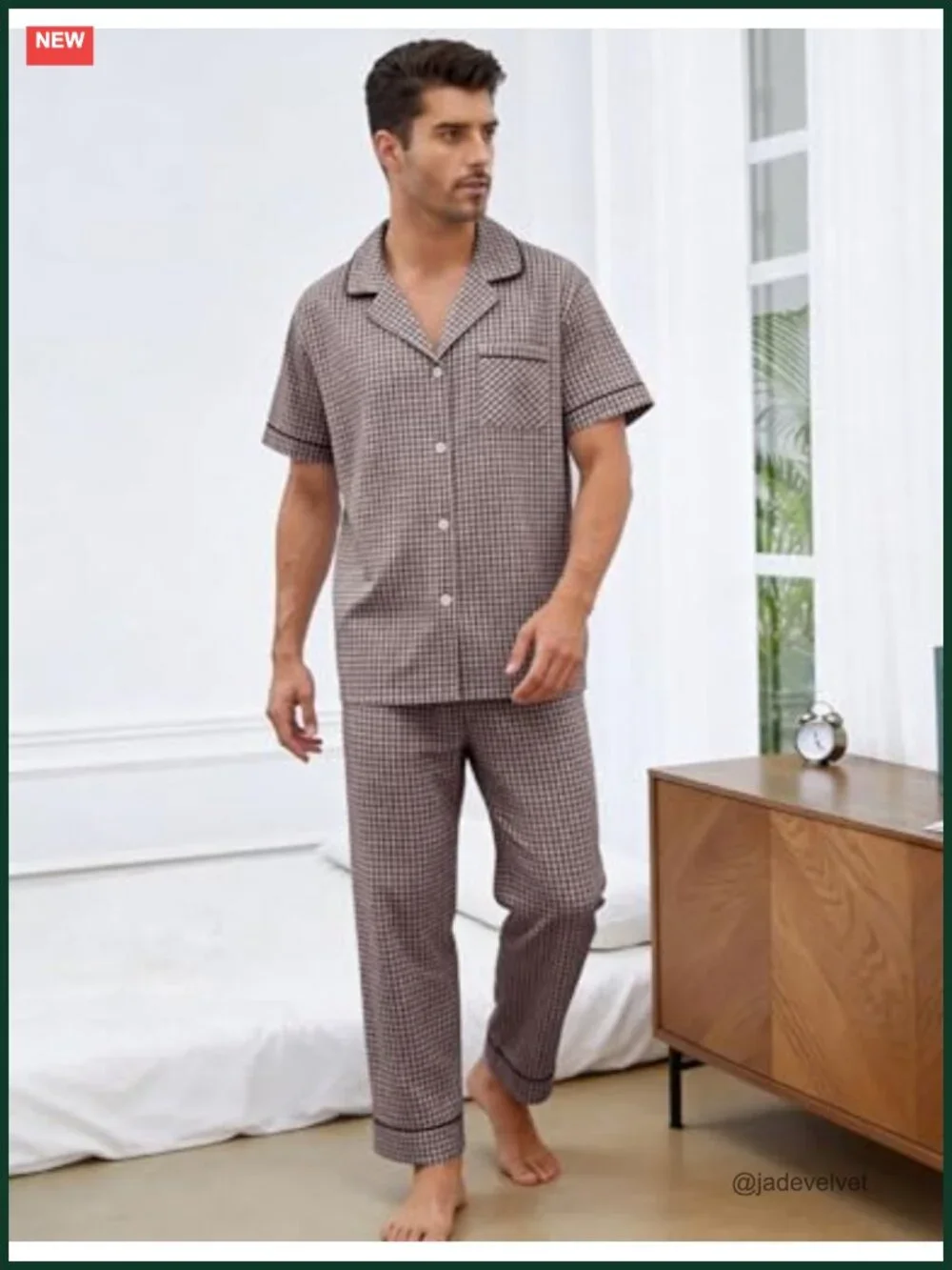 Cotton Plaid Short Sleeve Button Down Pajama Set 2 Piece Loungewear with Pockets
