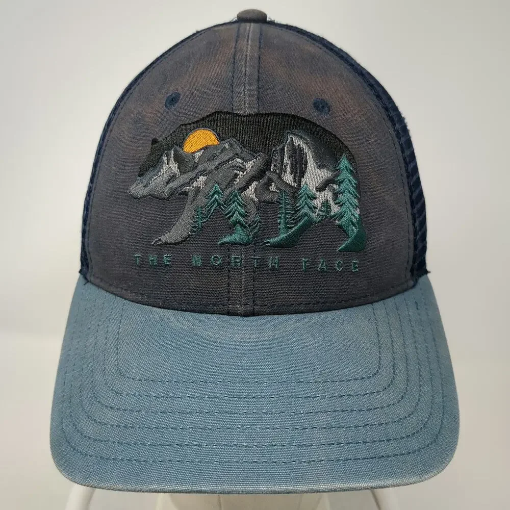 The North Face Trucker Hat Blue One Size Snapback Bear Mountain Mesh Embroidered