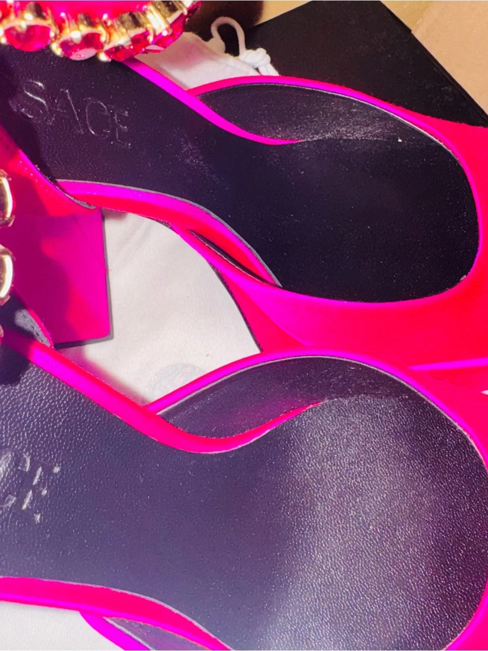 Versace Hot Pink Platform Mary Jane Heels with Gold Chain Ankle Strap