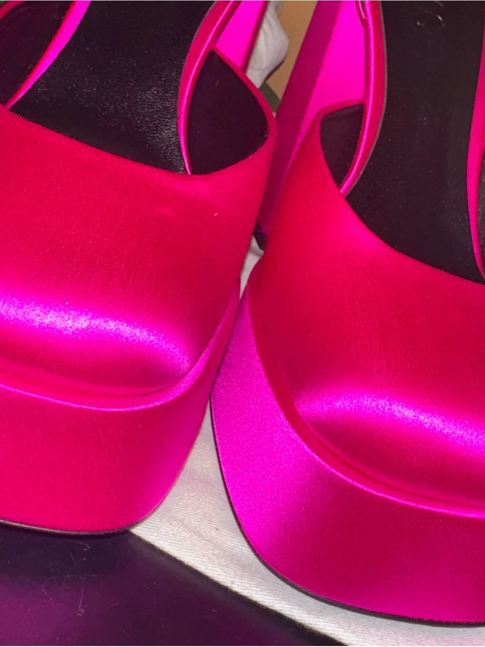 Versace Hot Pink Platform Mary Jane Heels with Gold Chain Ankle Strap