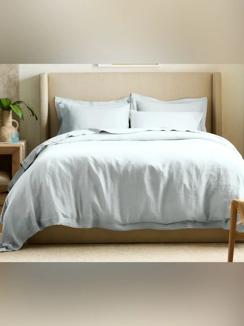 NWT Quince European Linen Double Flange Duvet Cover Set, Full/Queen (Mist)