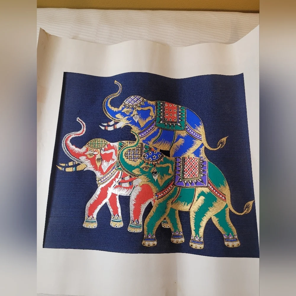 Thai Silk Art Painting Lucky Elephant Tapestry