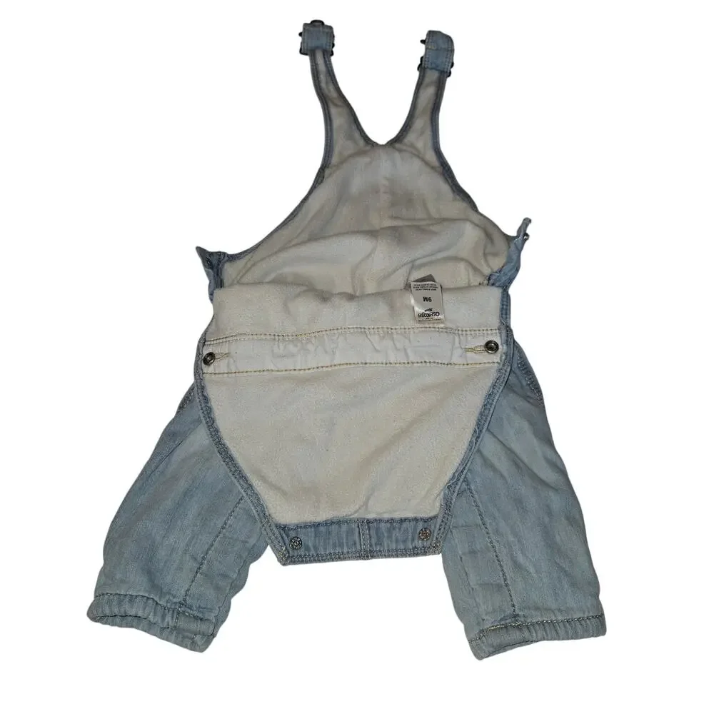 Oshkosh B'gosh 9 Month Blue Denim Lined Overalls Vestbak Baby Infant Snap Inseam