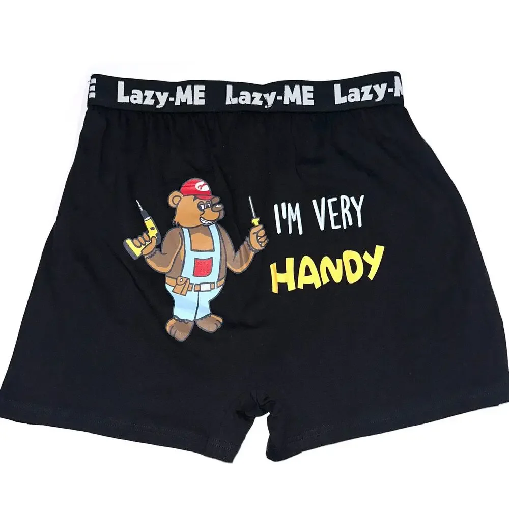 NWT Lazy-Me Men's Funny Novelty 'I'm Very Handy' Black Cotton Boxers Size M