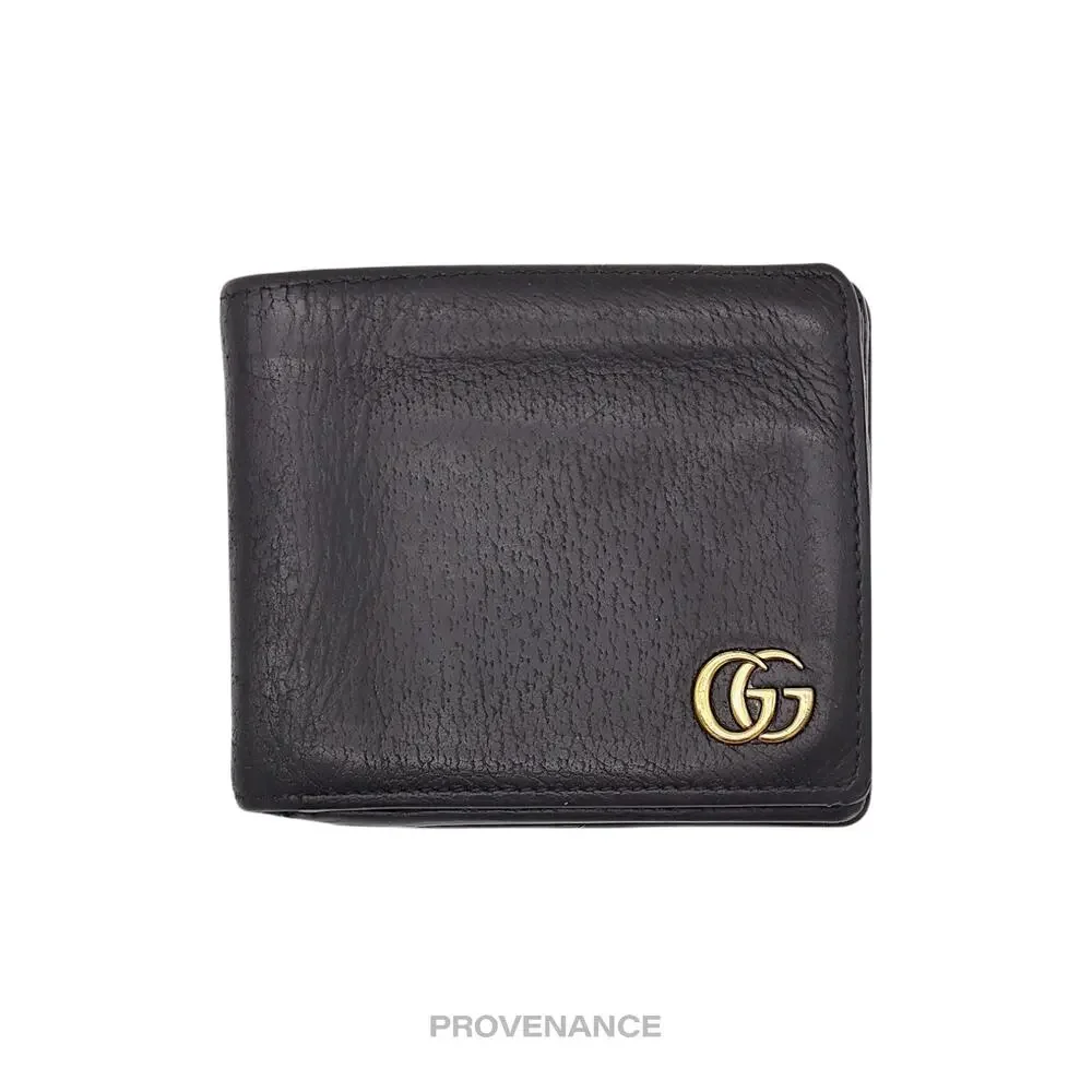 🔴 Gucci GG Marmont Snap Bifold Wallet - Black Leather