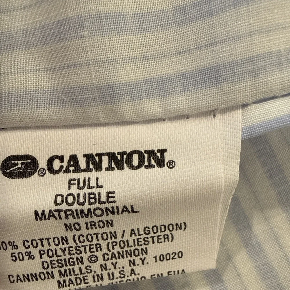 Vintage Cannon Full Size Flat Sheet And 1 Standard Pillowcase Blue White Stripe‎