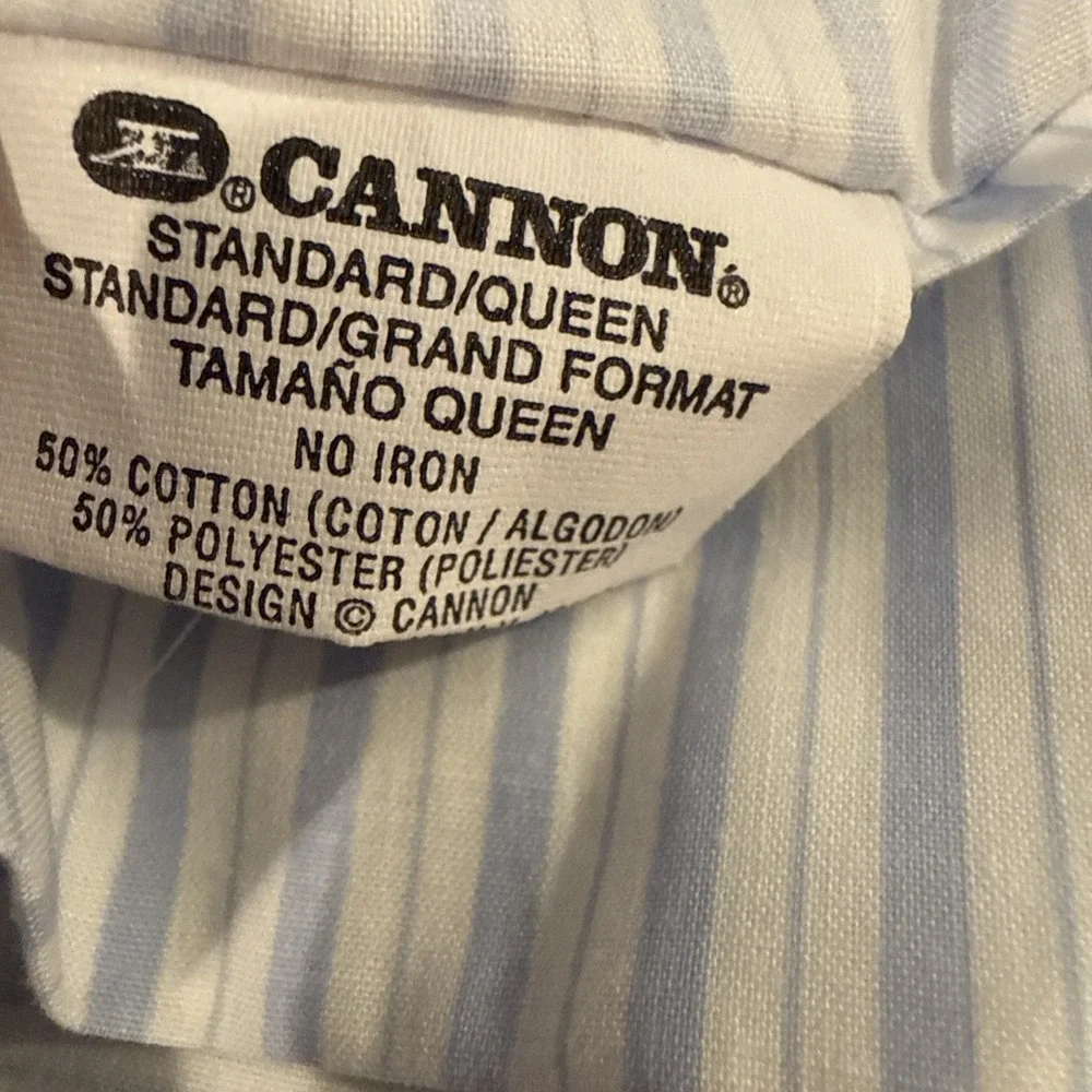 Vintage Cannon Full Size Flat Sheet And 1 Standard Pillowcase Blue White Stripe‎