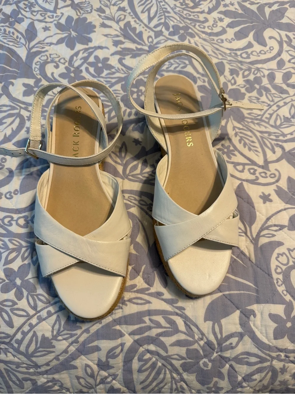 Jack Rogers White Leather Espadrille Wedge Sandals | Women’s 8.5M