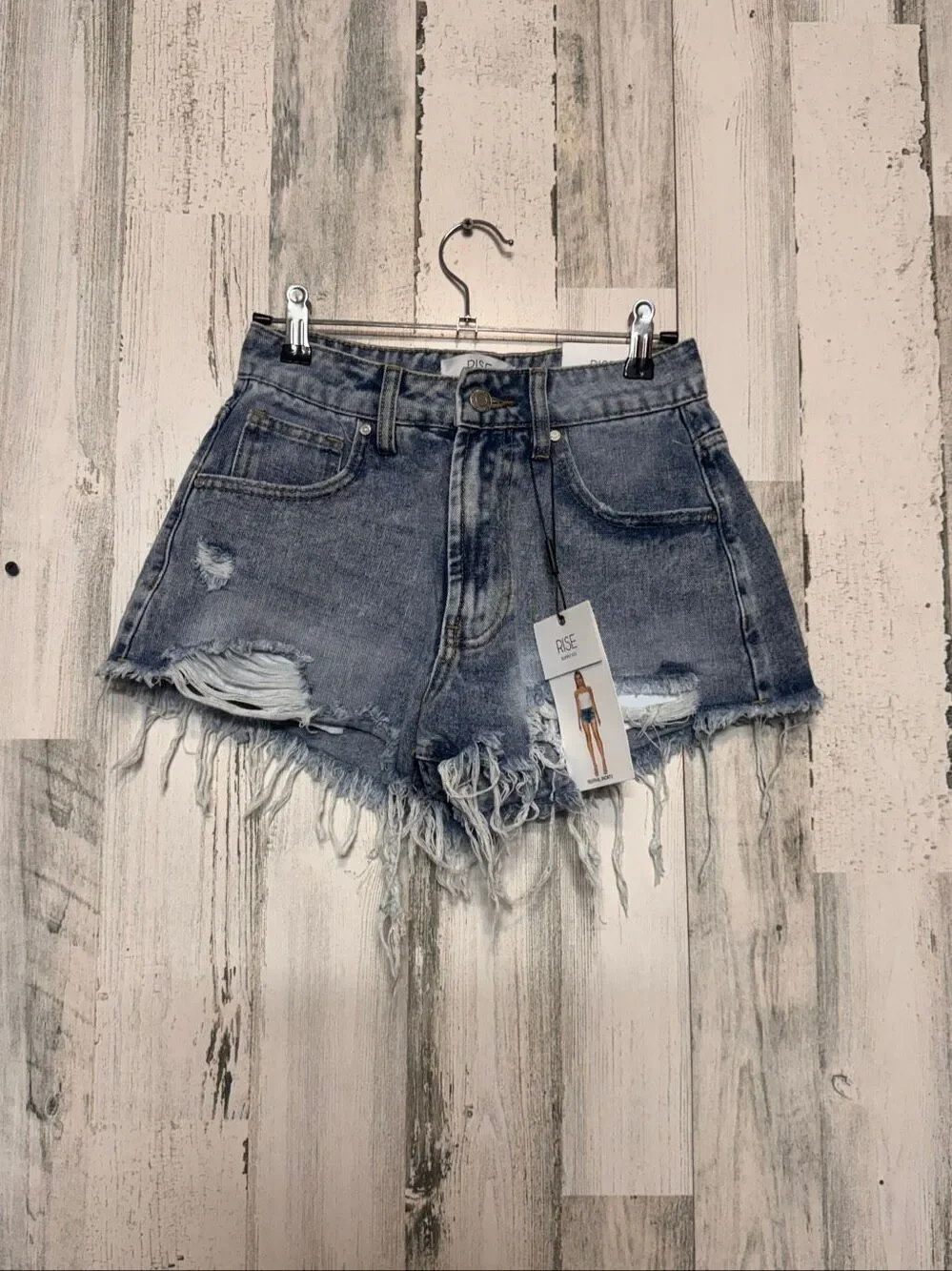 RISE Supply Co Distressed Frayed Acid Wash Denim Shorts Womens Size 5