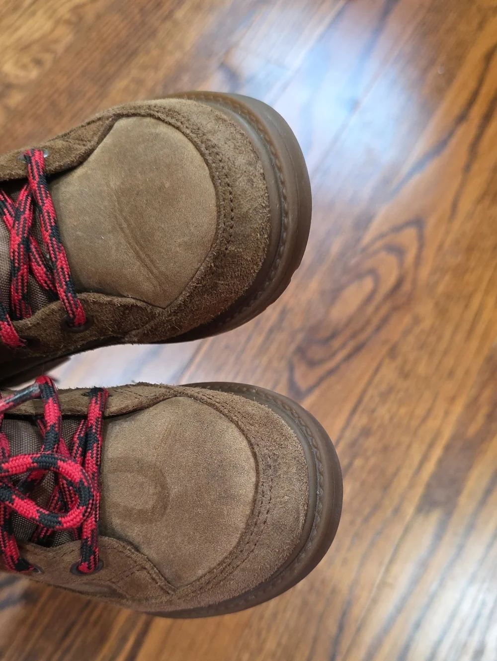 UGG Size 9 Kids Brown Suede Boots with Red and Black Laces