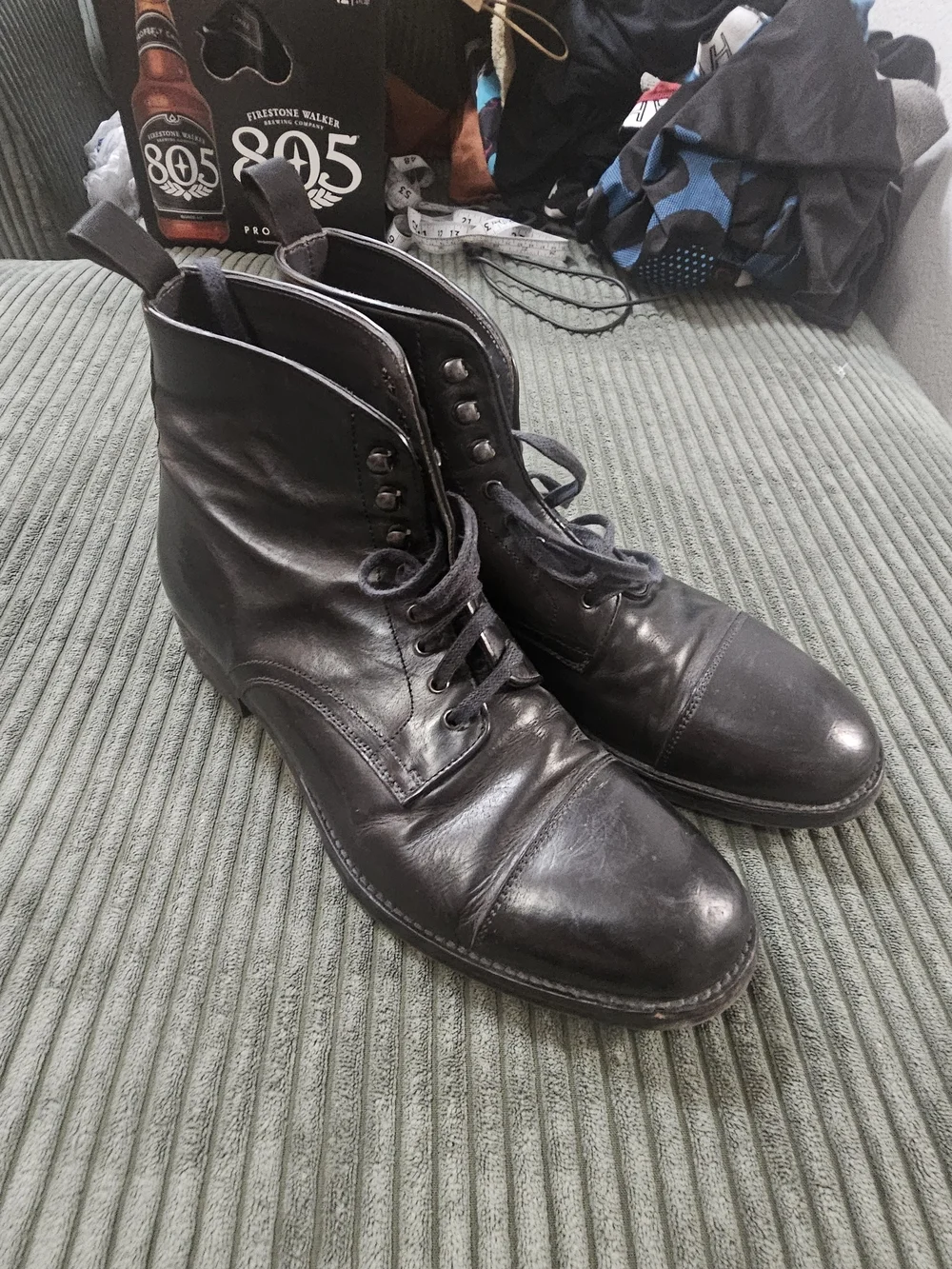 To Boot New York Adam Derrick Black Leather Cap Toe Service Boots 8 / 8.5