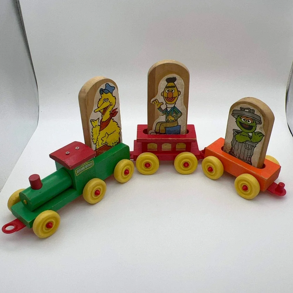 Vintage Sesame Street Wooden Train Set‎ Big Bird Ernie Cookie Monster Bert