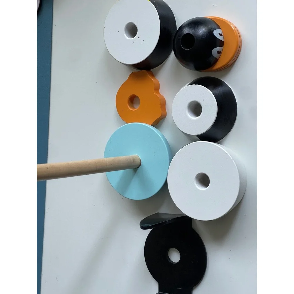 Melissa & Doug Penguin Stacker 2167 Wooden Toddler Toy Black White Orange