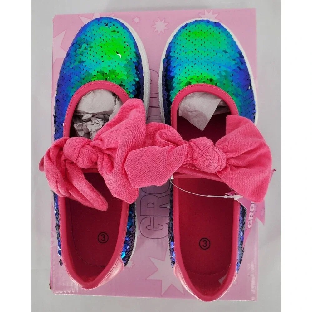 Ground Up Sequin Mary Jane Slip On Shoes with Bow Girls 3 Hot Pink Purple Green
