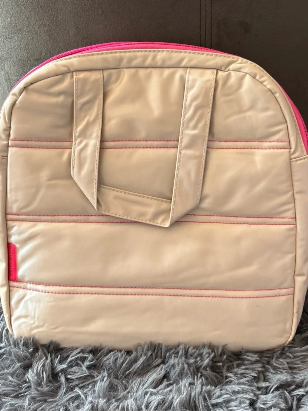 Clinique Quilted Puffer Makeup Travel Bag - Cream & Pink