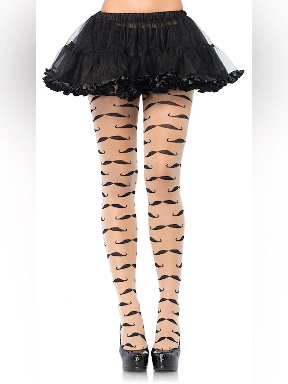 Brand New-Leg Avenue Beige Tights with Black Mustache Print