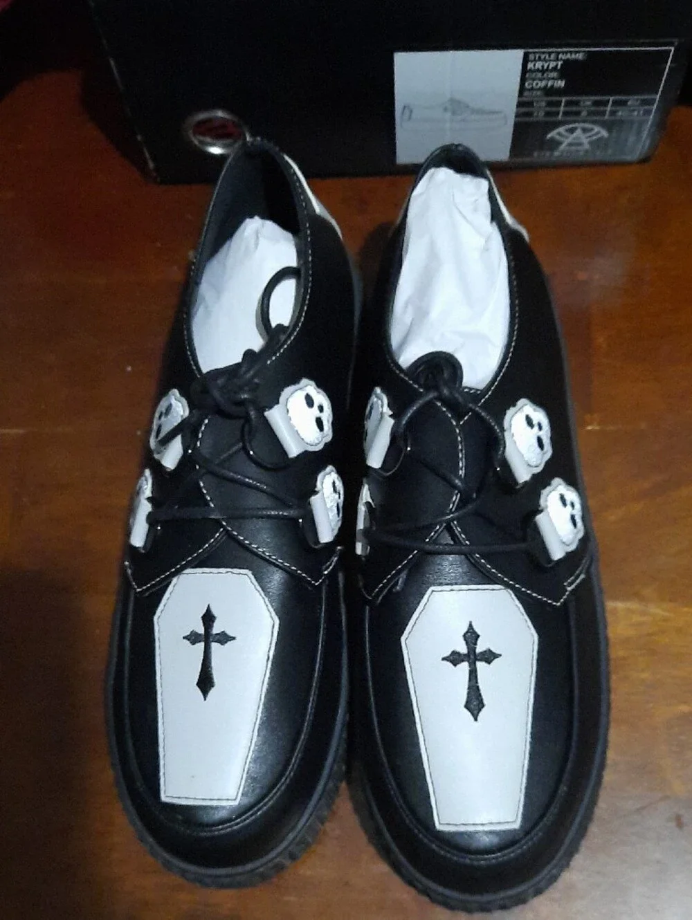 Gothic Black and White Coffin-Accent Platform Shoe