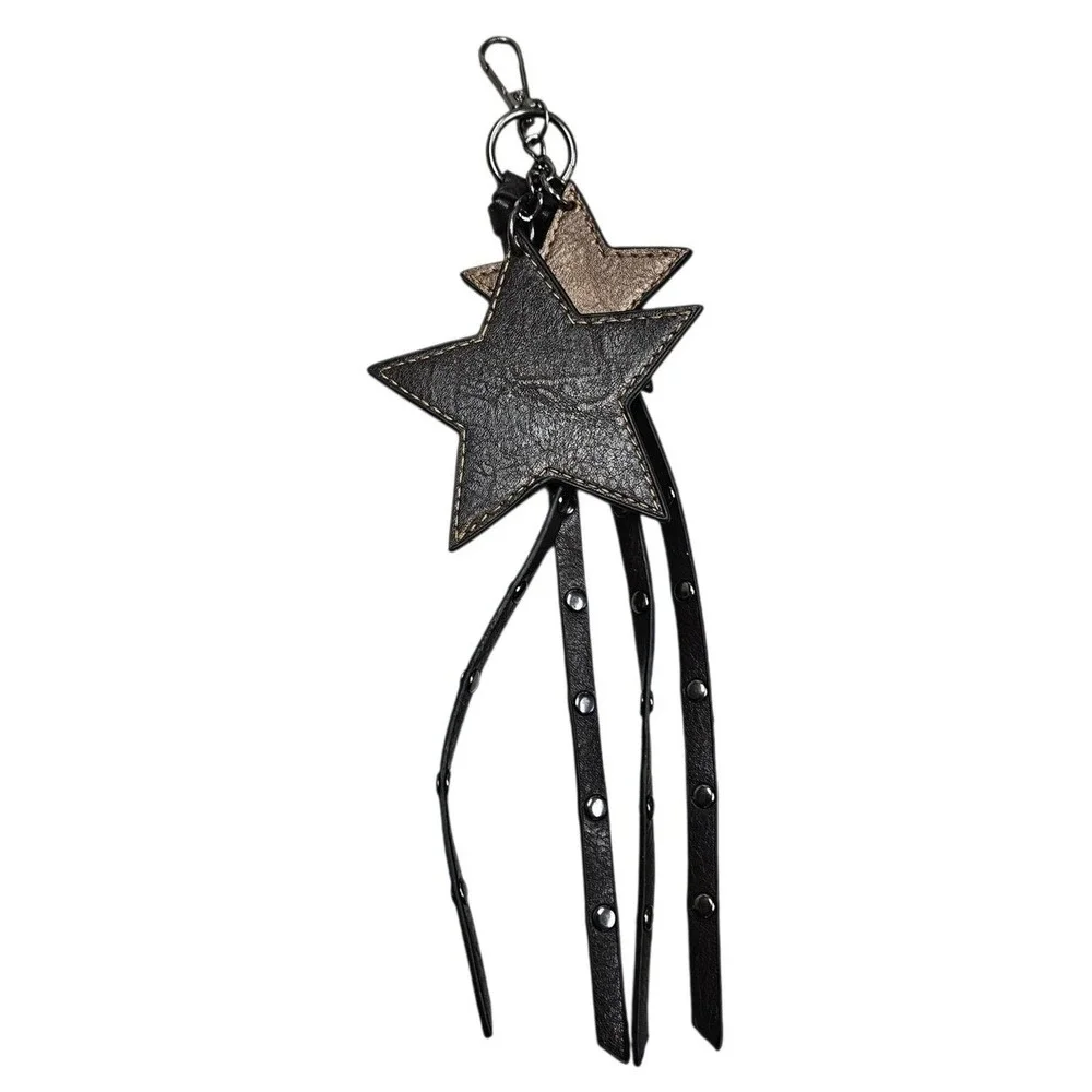 Star Bag Charm Keychain Women OS Black Bronze Studded Tassel Western‎