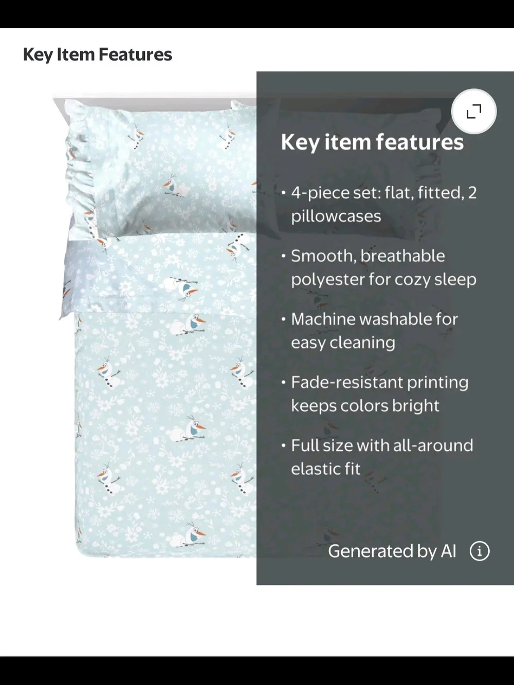 Full Size Disney Frozen Olaf Sheet Set in Light Blue