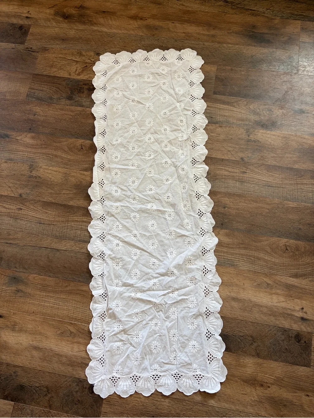 White Embroidered Lace Table Runner Cottagecore