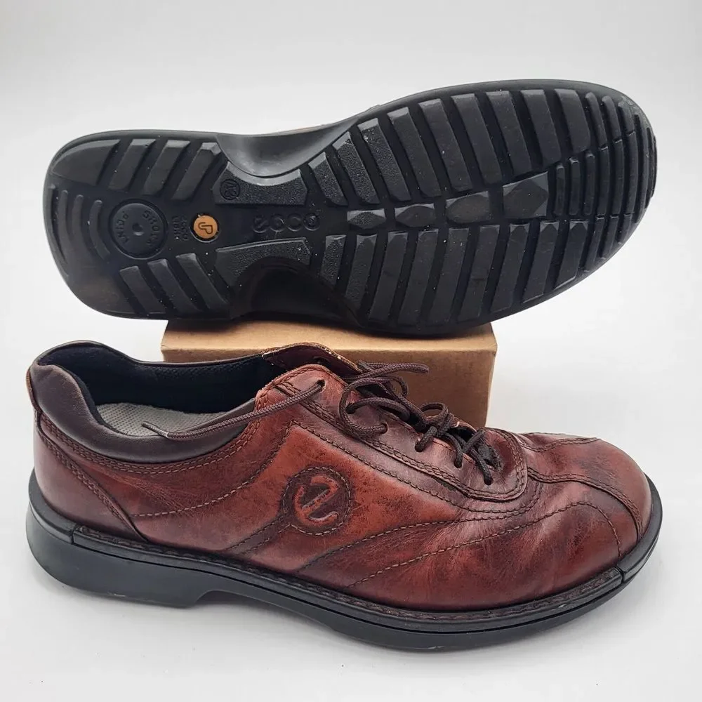 Ecco Men's 43 9/9.5 Light Shock Point Brown Leather Oxford Dress Shoes‎