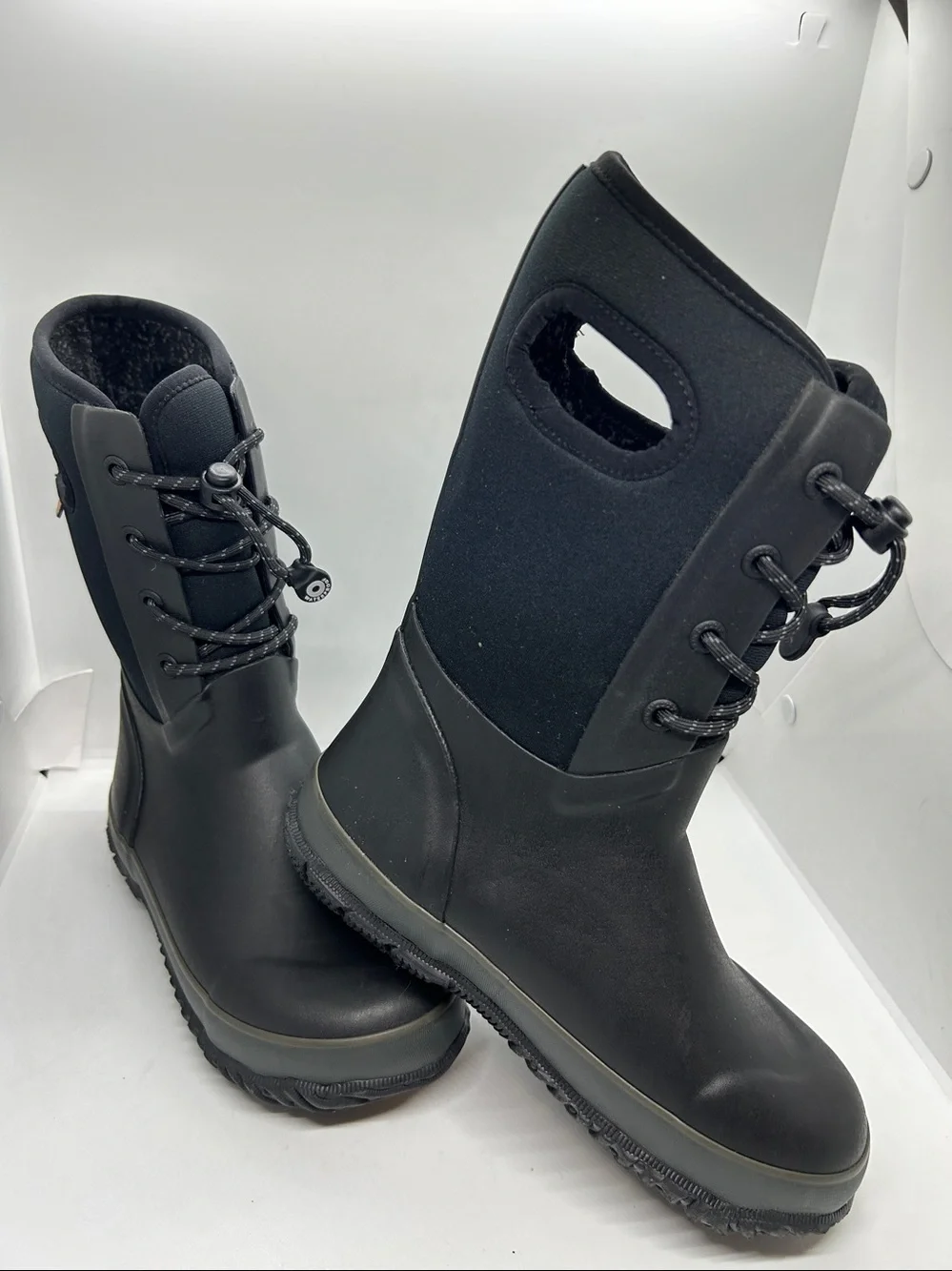 Children's Bogs Arcata Waterproof Lace Up Boot Black Rubber/Nylon Jersey  Size 3