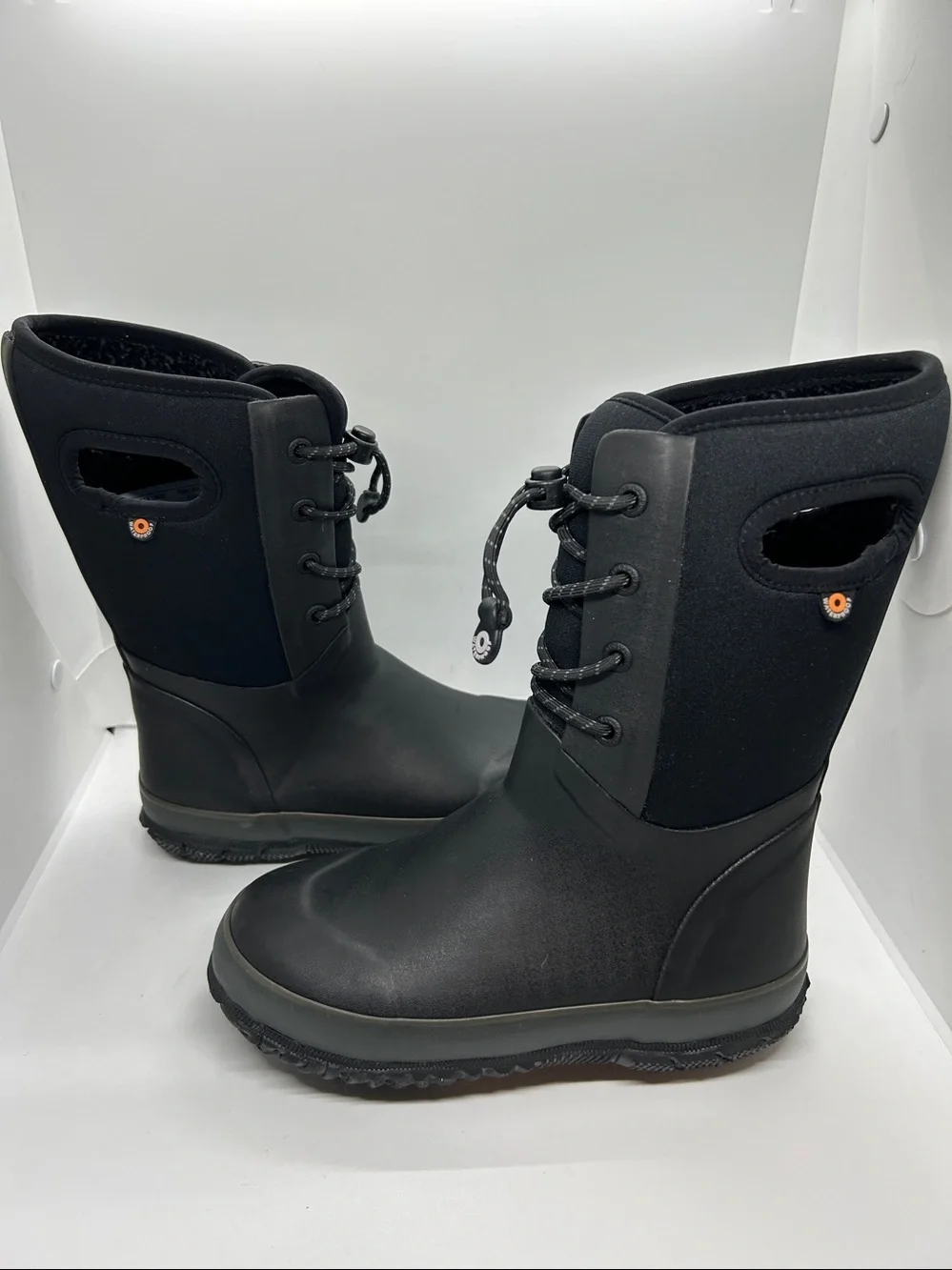 Children's Bogs Arcata Waterproof Lace Up Boot Black Rubber/Nylon Jersey  Size 3