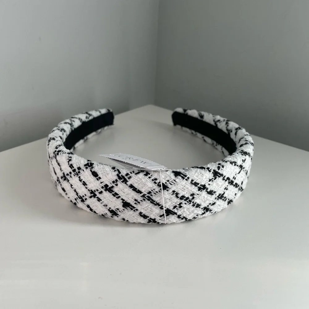 J. Crew Black And White Plaid Headband