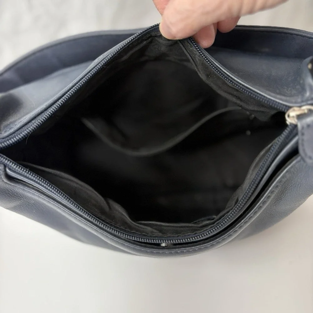 Aurielle Navy Blue Leather Hobo Bag Shoulder‎ Purse Minimalist Y2K Quiet Luxury