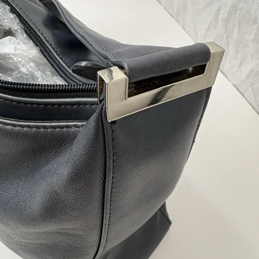 Aurielle Navy Blue Leather Hobo Bag Shoulder‎ Purse Minimalist Y2K Quiet Luxury
