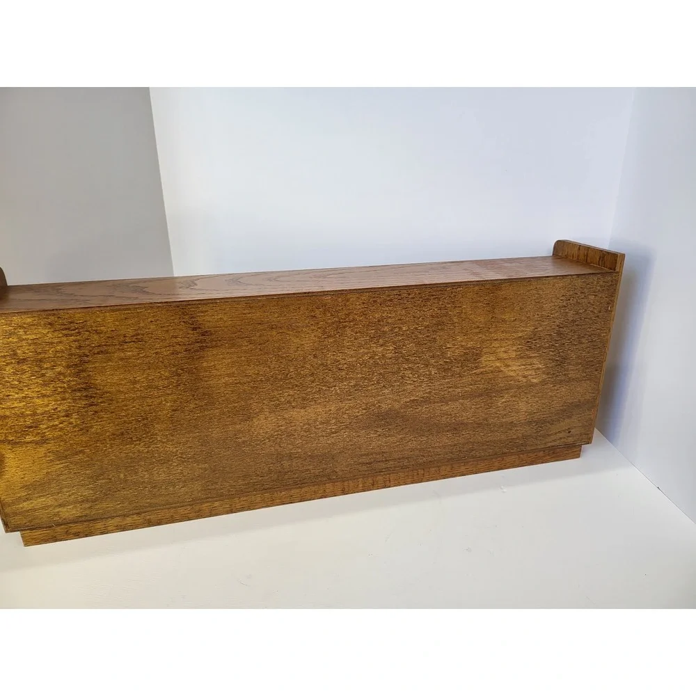 Vintage Retro Wood Media Storage Rack 18 Slot Holder Oak Tone Media Organizer