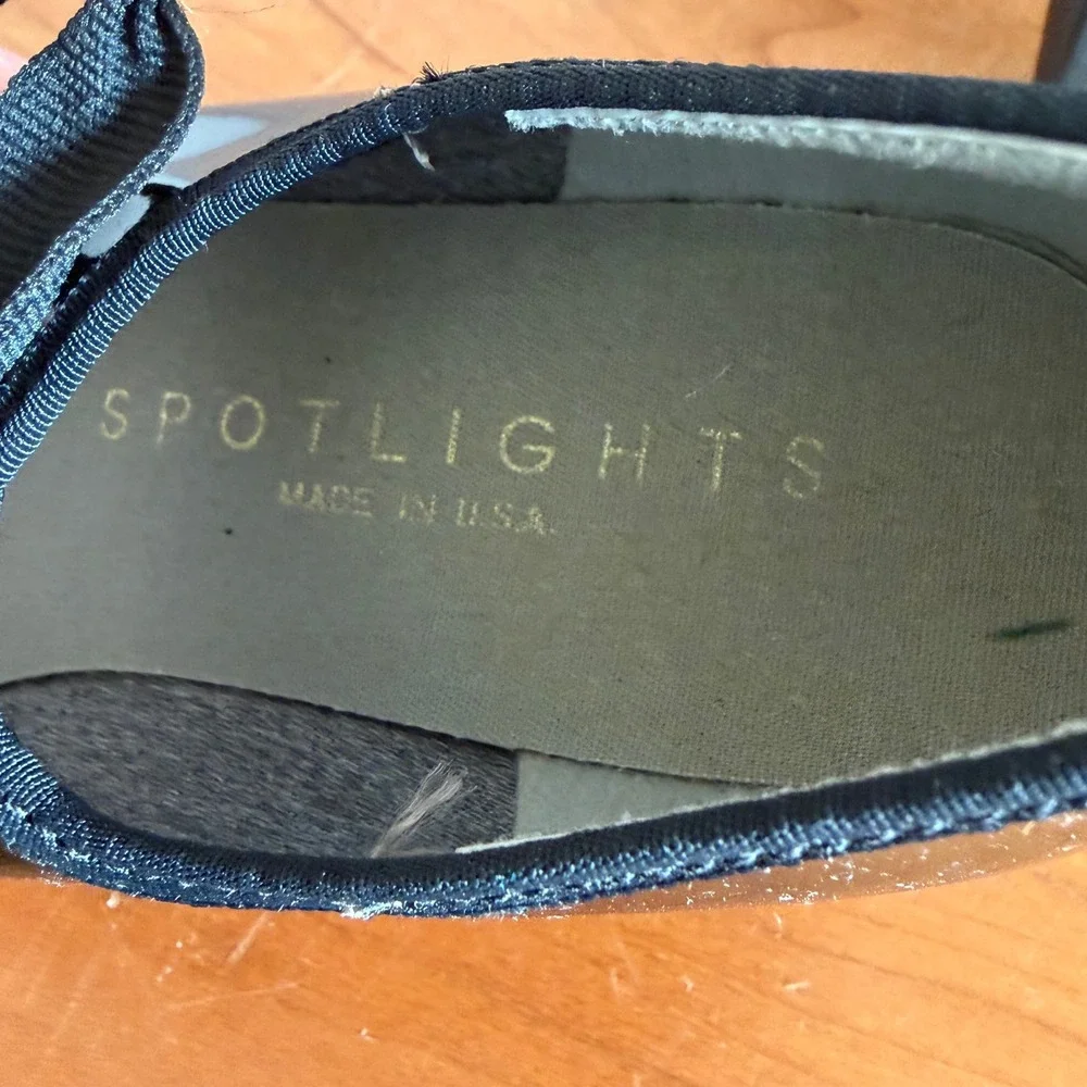 Spotlights Kids Black Patent Leather Tap Shoes Ribbon Tie Made in USA Size 9