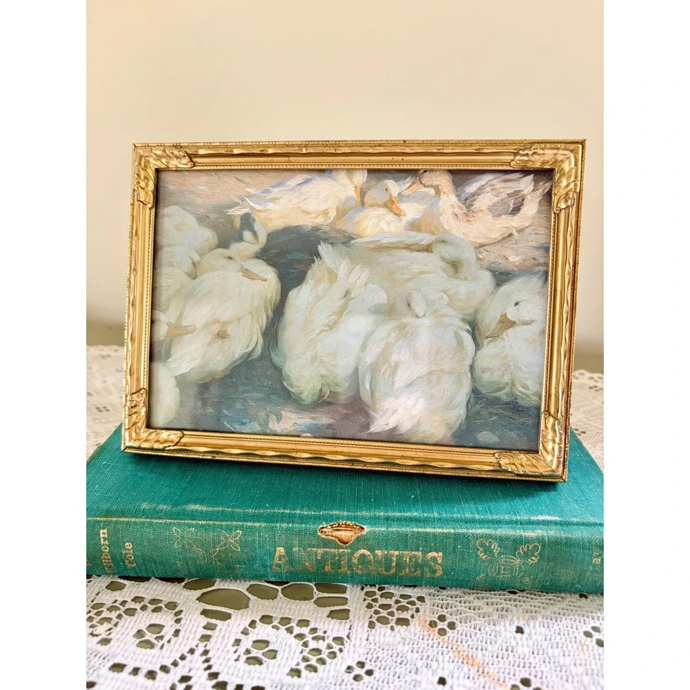 Vintage Decorative Arts 24K Gold Plated 5x7 Picture Frame Ornate Ducks Print