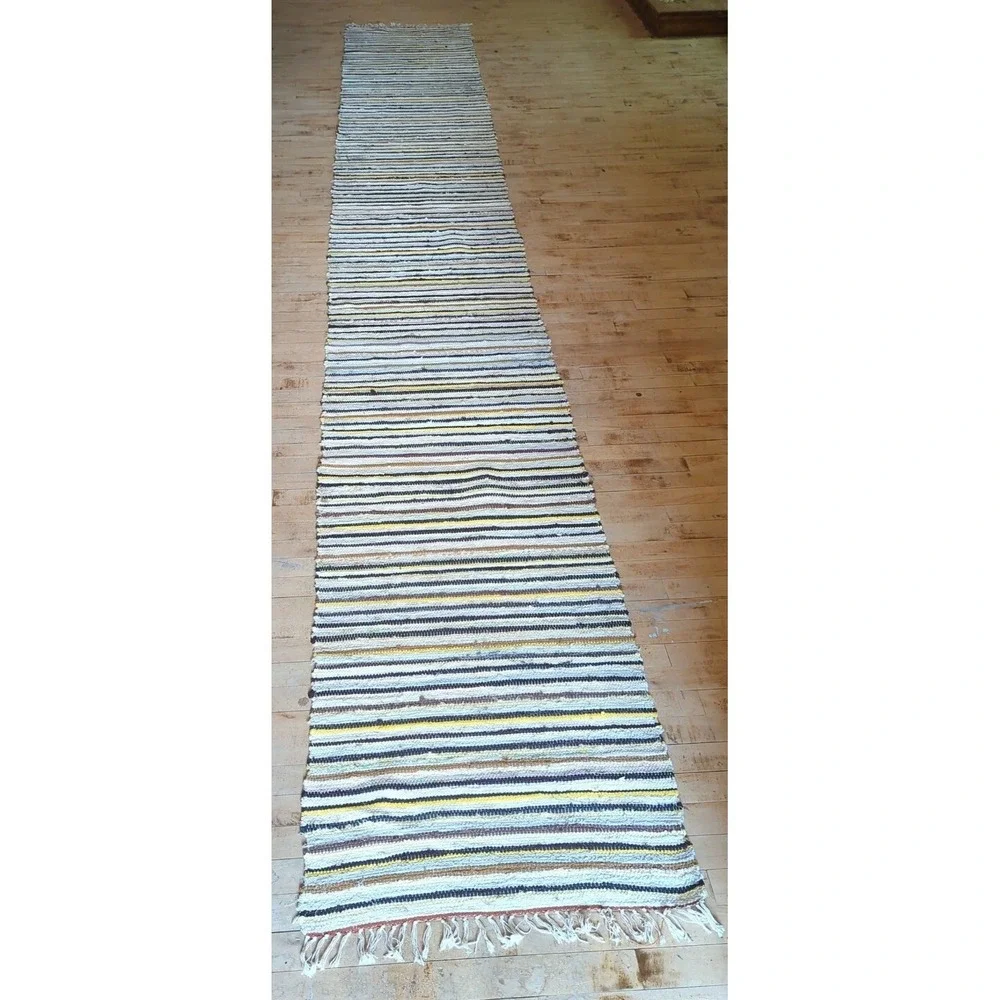 Antique Imported‎ Swedish Hand Made Rag Rug Runner (26 x 188