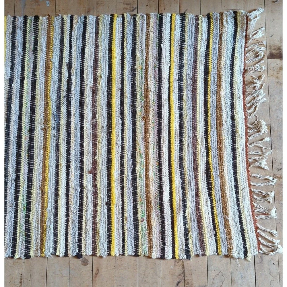 Antique Imported‎ Swedish Hand Made Rag Rug Runner (26 x 188