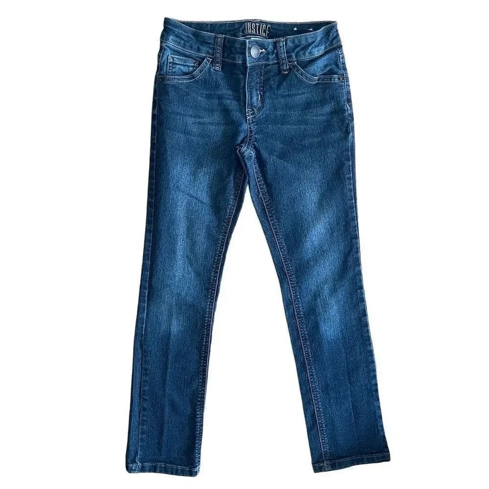 Justice Girl’s Embroidered Mid Rise Skinny Denim Jeans Size 8